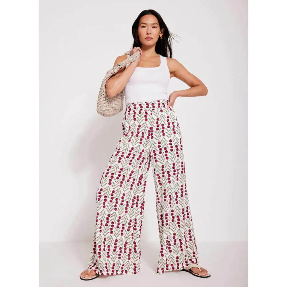 Mint Velvet Neutral Floral Print Wide Leg Trousers